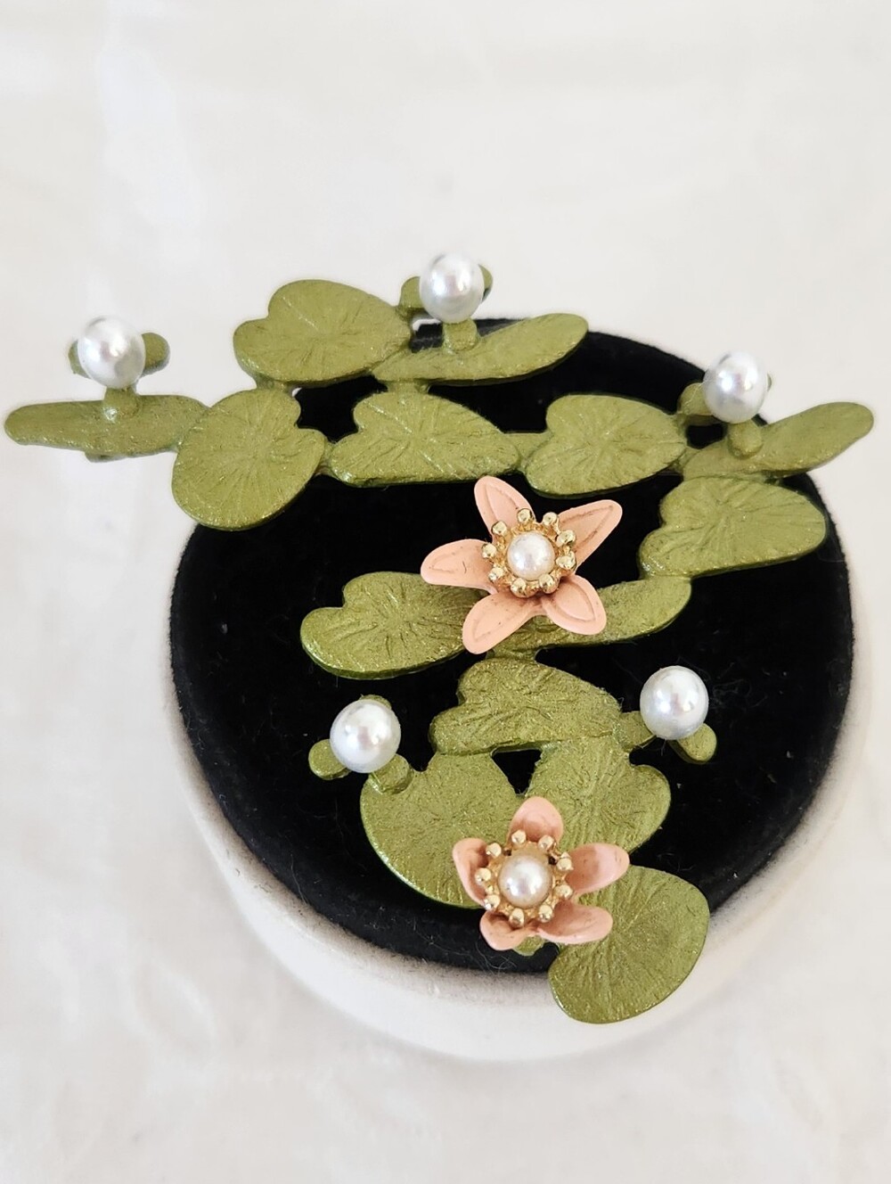 Pink & Green Floral Water Lily Brooch